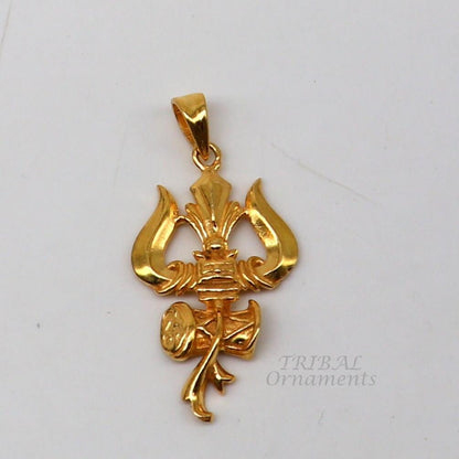 Sterling silver and gold polished Lord Shiva trident pendant from TRIBAL ORNAMENTS, featuring a detailed vintage design.