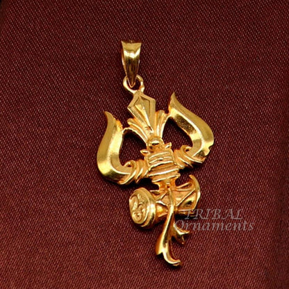 Sterling silver and gold polished Lord Shiva trident pendant from Tribal Ornaments, featuring a vintage-inspired religious jewelry design.