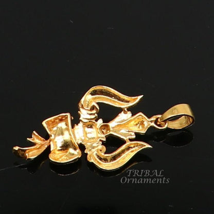 Sterling silver and gold polished Lord Shiva trident pendant, customized jewelry with intricate vintage design, from TRIBAL ORNAMENTS.