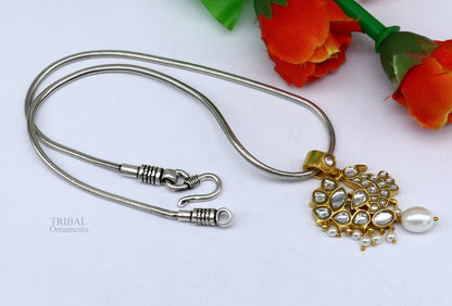 925 sterling silver peacock pendant with gold plating and red green stone drops, stylish tribal jewelry accessory.