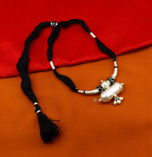 925 sterling silver tribal amulet pendant necklace with adjustable back thread knot, cultural ethnic jewelry set by TRIBAL ORNAMENTS