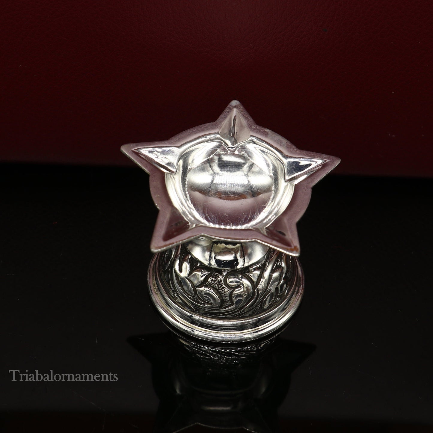 925 sterling silver gorgeous chitai work kandrai work design oil lamp, silver Deepak, silver temple article, Diwali puja utensils art su500 - TRIBAL ORNAMENTS