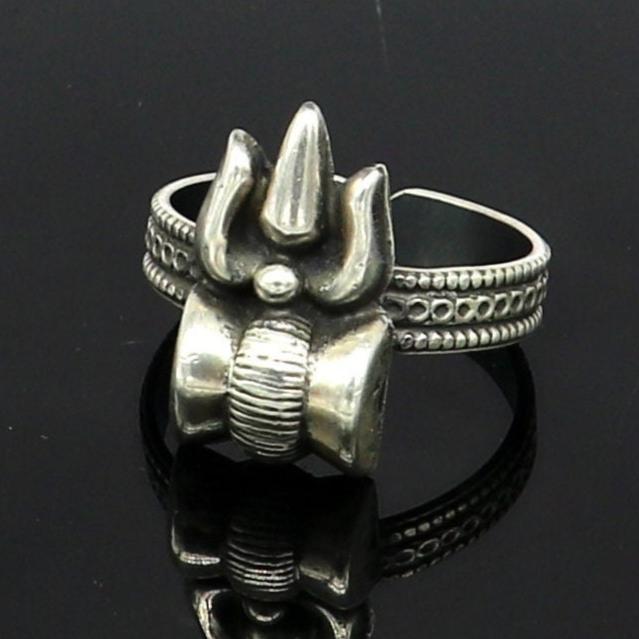925 sterling silver gorgeous customized lord shiva Trident ring, excellent trident trushul adjustable ring band unisex jewelry sr367 - TRIBAL ORNAMENTS
