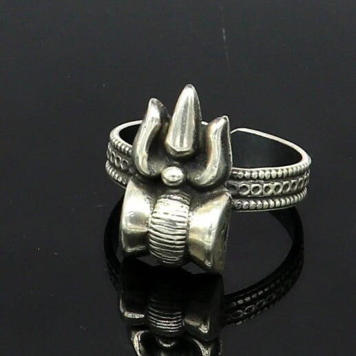 925 sterling silver gorgeous customized lord shiva Trident ring, excellent trident trushul adjustable ring band unisex jewelry sr367 - TRIBAL ORNAMENTS