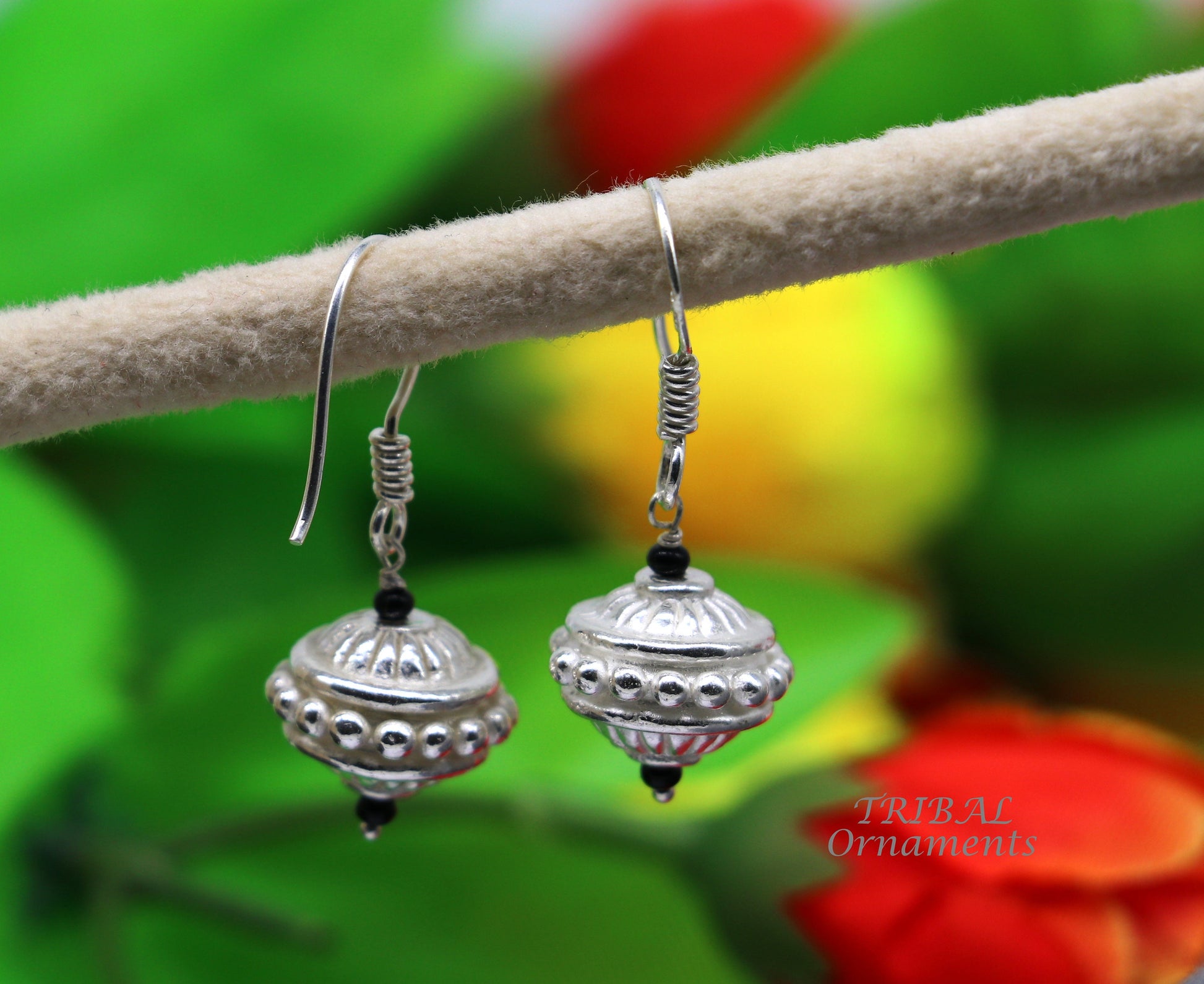 925 sterling silver hamdmade hook earrings, fabulous hanging pretty bells drop dangle earrings tribal ethnic jewelry from India s1084 - TRIBAL ORNAMENTS