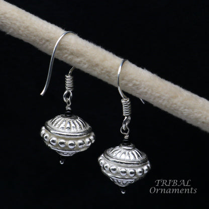 925 sterling silver hamdmade hook earrings, fabulous hanging pretty bells drop dangle earrings tribal ethnic jewelry from India s1084 - TRIBAL ORNAMENTS
