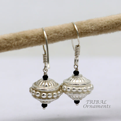 925 sterling silver hamdmade hook earrings, fabulous hanging pretty bells drop dangle earrings tribal ethnic jewelry from India s1084 - TRIBAL ORNAMENTS