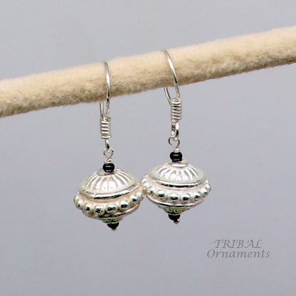 925 sterling silver hamdmade hook earrings, fabulous hanging pretty bells drop dangle earrings tribal ethnic jewelry from India s1084 - TRIBAL ORNAMENTS