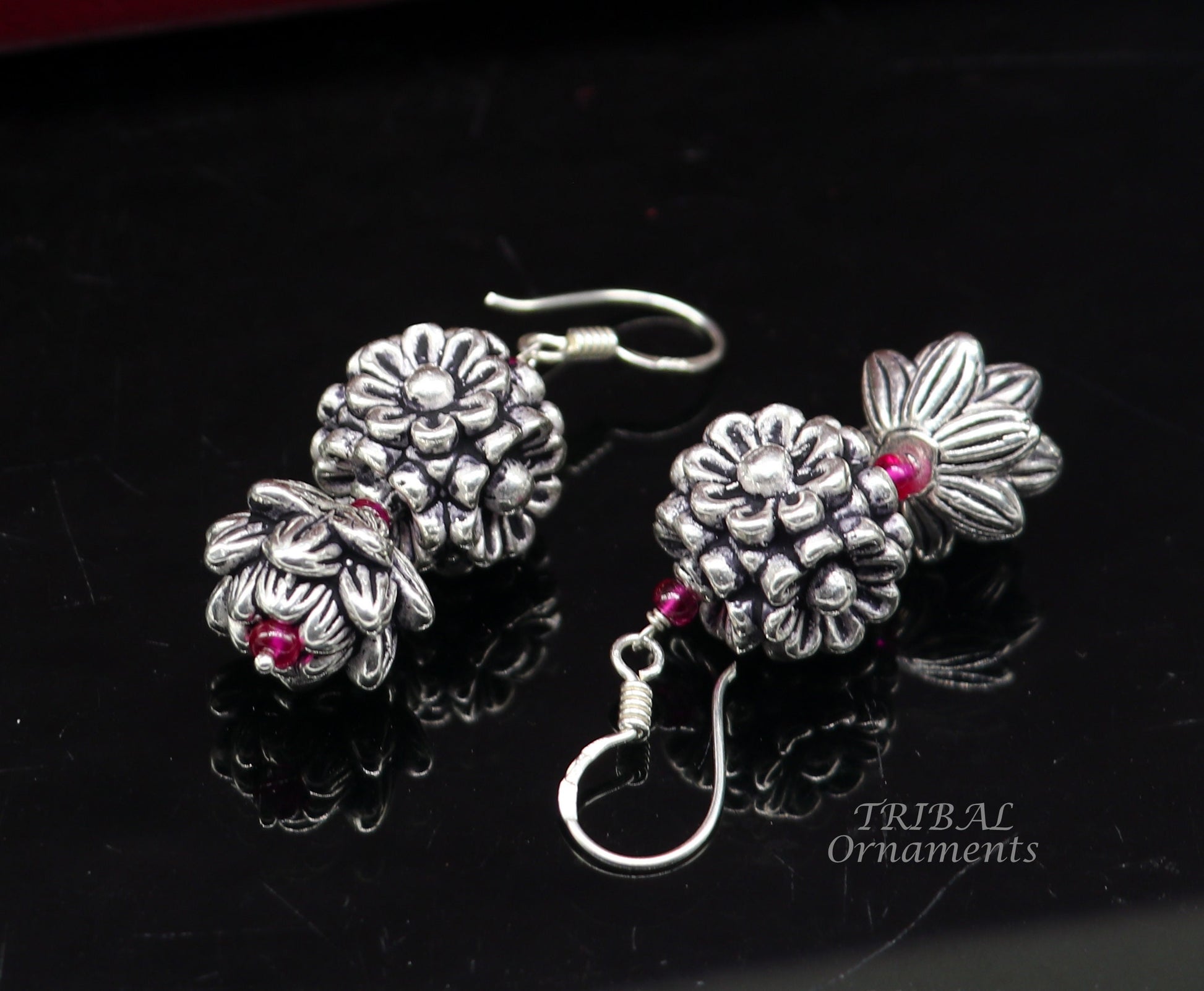925 sterling silver hamdmade hook earrings, fabulous hanging pretty bells drop dangle earrings tribal ethnic jewelry from India s1085 - TRIBAL ORNAMENTS