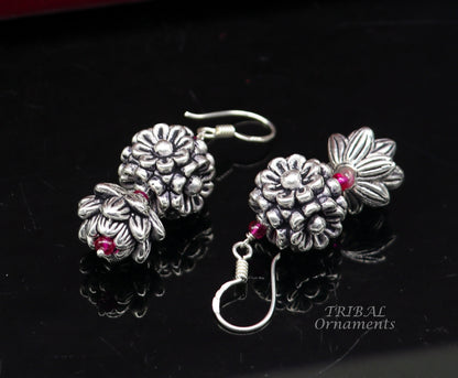 925 sterling silver hamdmade hook earrings, fabulous hanging pretty bells drop dangle earrings tribal ethnic jewelry from India s1085 - TRIBAL ORNAMENTS