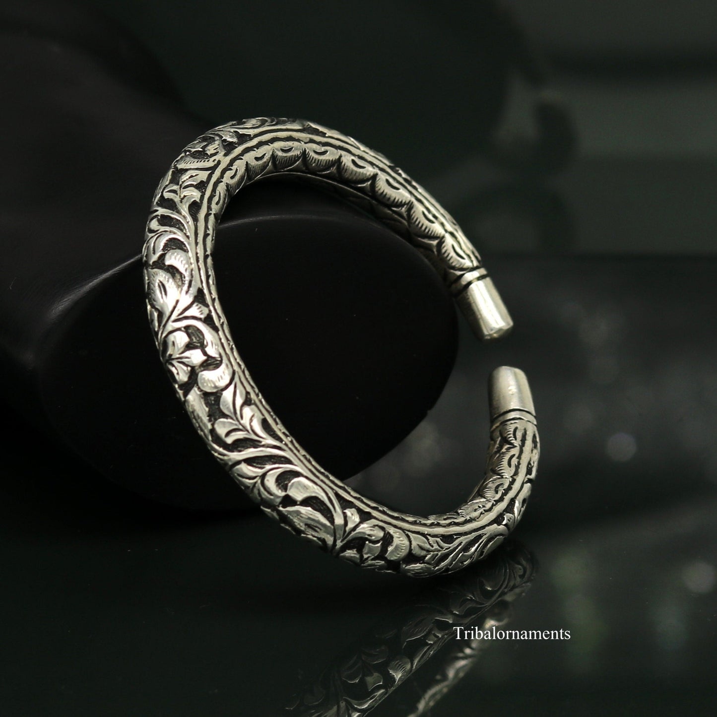 925 Sterling silver handcrafted chitai work customized oxidized stylish vintage design excellent bangle bracelet kada tribal jewelry nsk439 - TRIBAL ORNAMENTS