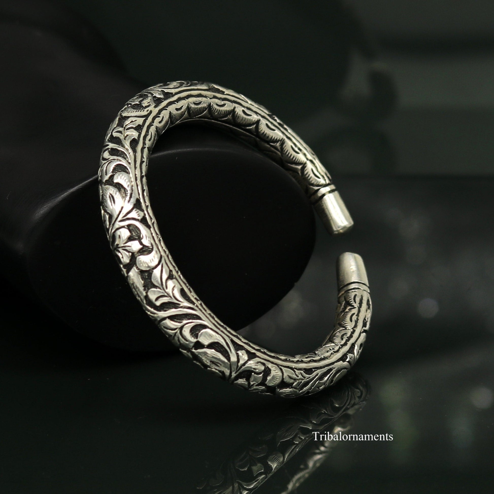 925 Sterling silver handcrafted chitai work customized oxidized stylish vintage design excellent bangle bracelet kada tribal jewelry nsk439 - TRIBAL ORNAMENTS