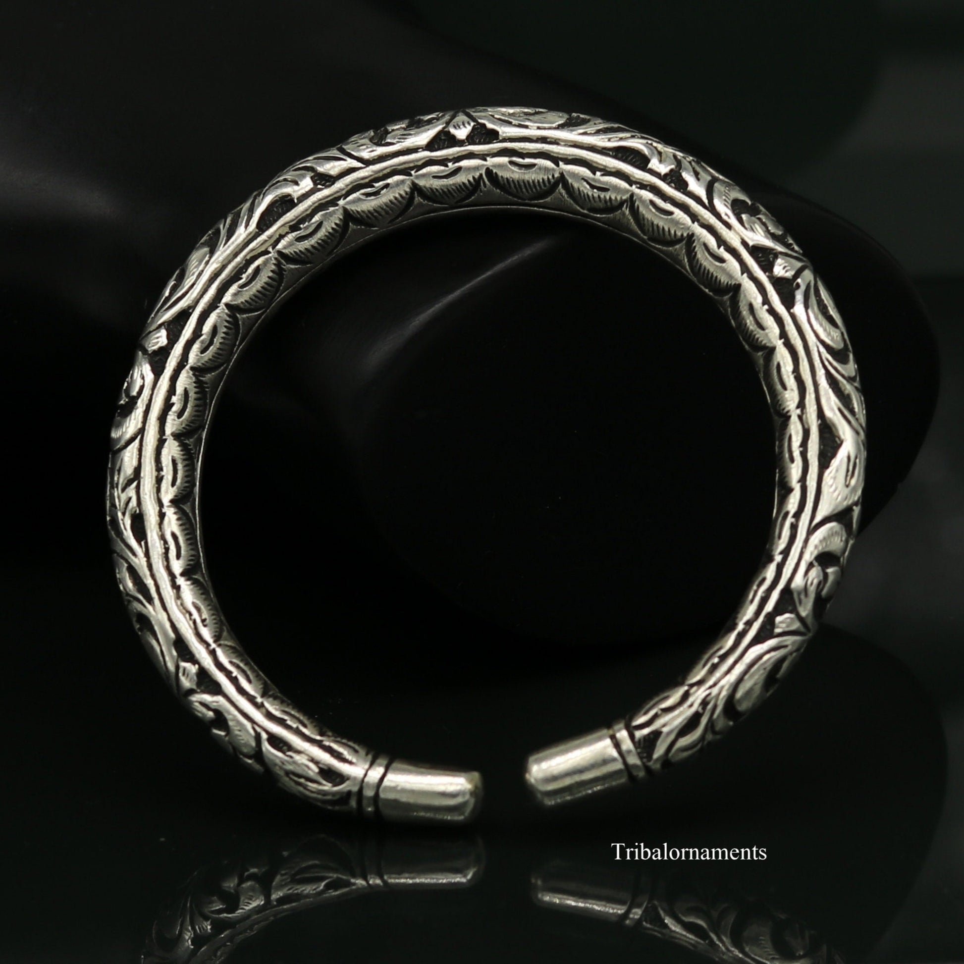 925 Sterling silver handcrafted chitai work customized oxidized stylish vintage design excellent bangle bracelet kada tribal jewelry nsk439 - TRIBAL ORNAMENTS