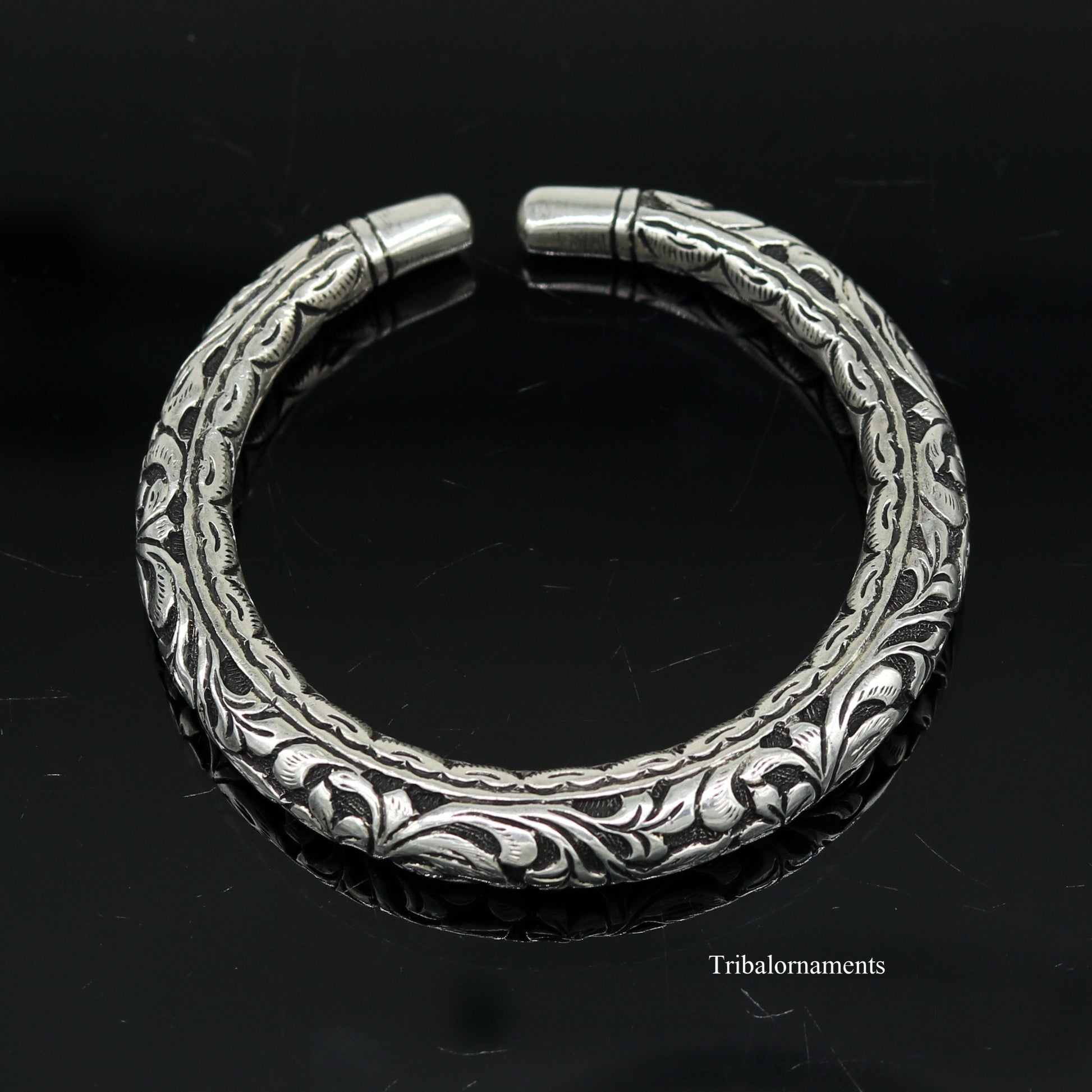 925 Sterling silver handcrafted chitai work customized oxidized stylish vintage design excellent bangle bracelet kada tribal jewelry nsk439 - TRIBAL ORNAMENTS
