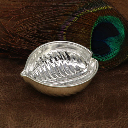925 sterling silver handcrafted tilak and sindur bowls with intricate design, used in puja and home temple rituals.