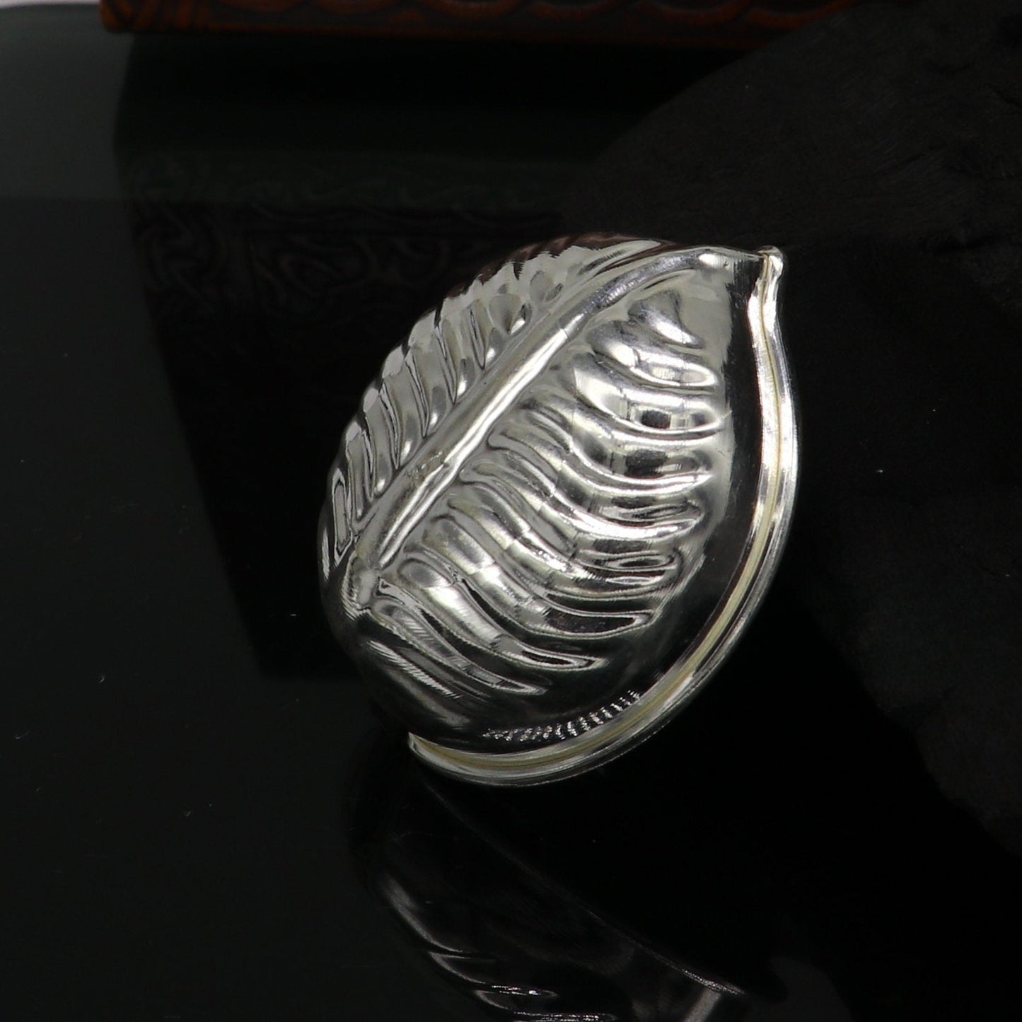 Handcrafted 925 sterling silver tilak, sindur, and sandalwood bowl for puja rituals, part of home temple puja utensils set.