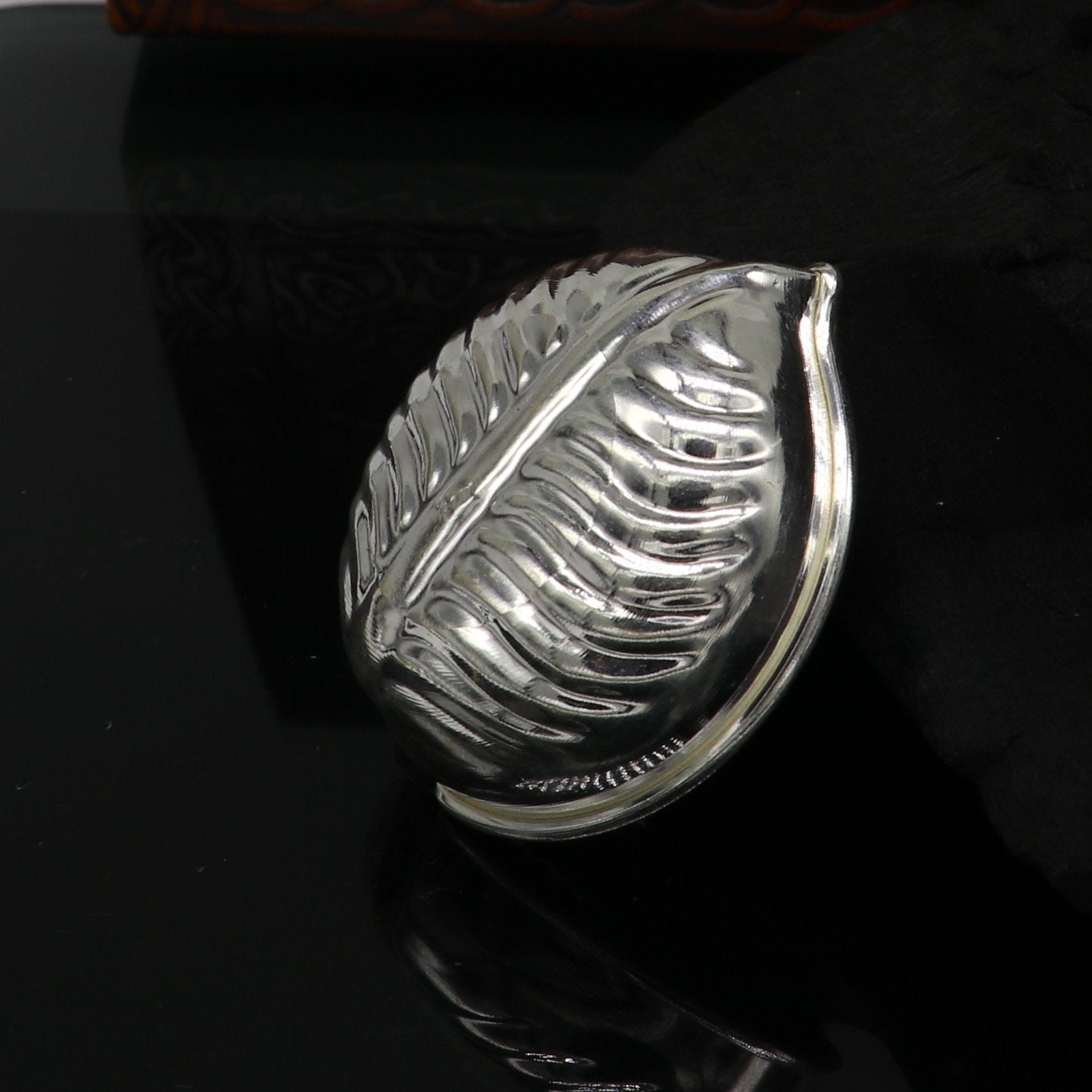 Handcrafted 925 sterling silver tilak, sindur, and sandalwood bowl for puja rituals, part of home temple puja utensils set.