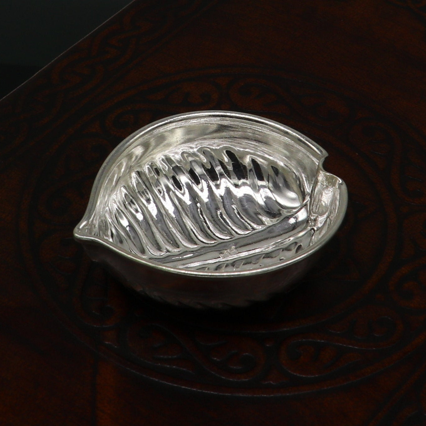 Handcrafted 925 sterling silver tilak, sindur, and saffron sandal puja bowl from TRIBAL ORNAMENTS for home temple rituals.