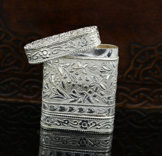 925 sterling silver handcrafted floral design 2 in1 trinket box, tobacco box, tobacco and chuna box, best gifting royal article stb360 - TRIBAL ORNAMENTS