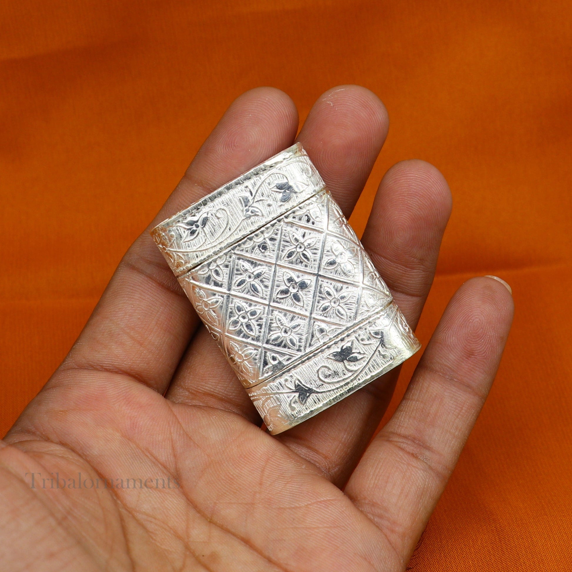 925 sterling silver handcrafted floral design 2 in1 trinket box, tobacco box, tobacco and chuna box, best gifting silver royal article stb97 - TRIBAL ORNAMENTS
