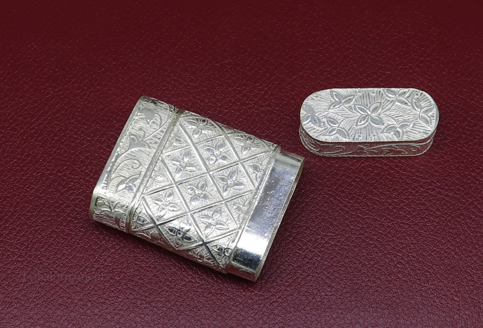 925 sterling silver handcrafted floral design 2 in1 trinket box, tobacco box, tobacco and chuna box, best gifting silver royal article stb97 - TRIBAL ORNAMENTS
