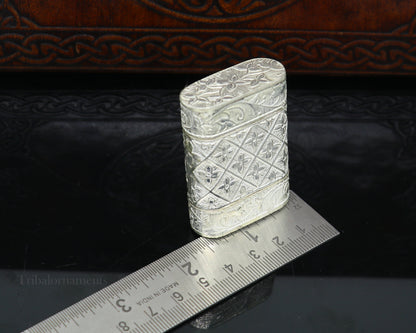 925 sterling silver handcrafted floral design 2 in1 trinket box, tobacco box, tobacco and chuna box, best gifting silver royal article stb97 - TRIBAL ORNAMENTS