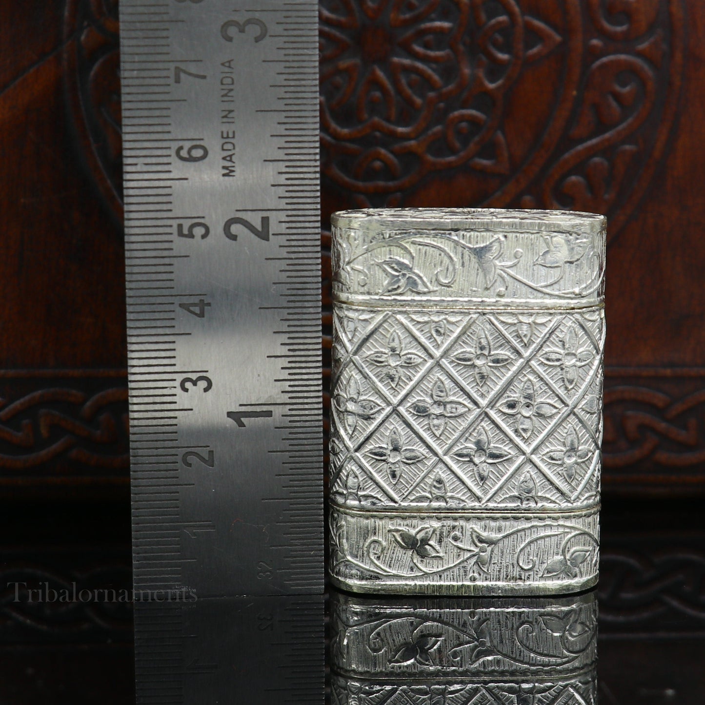 925 sterling silver handcrafted floral design 2 in1 trinket box, tobacco box, tobacco and chuna box, best gifting silver royal article stb97 - TRIBAL ORNAMENTS