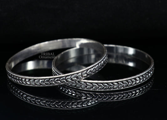 925 sterling silver handcrafted floral design bangles bracelet, fancy stylish gorgeous kangan tribal belly dance jewelry nba316 - TRIBAL ORNAMENTS