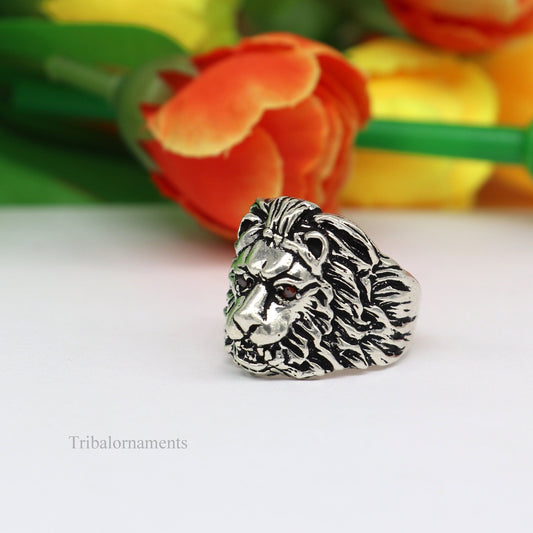 925 sterling silver handcrafted lion ring, Amazing vintage design customized ring band for unisex gifting from india ring432 - TRIBAL ORNAMENTS