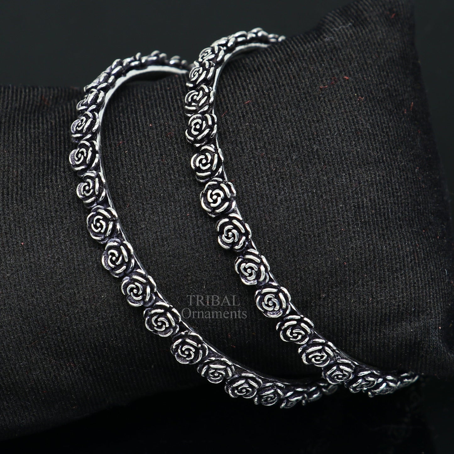 925 sterling silver handcrafted rose flower design bangles bracelet, fancy stylish gorgeous kangan tribal belly dance jewelry nba314 - TRIBAL ORNAMENTS