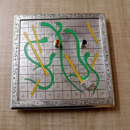 925 sterling silver handcrafted solid silver work snake and ladders game wooden base board, amazing vintage style classical games sf16 - TRIBAL ORNAMENTS