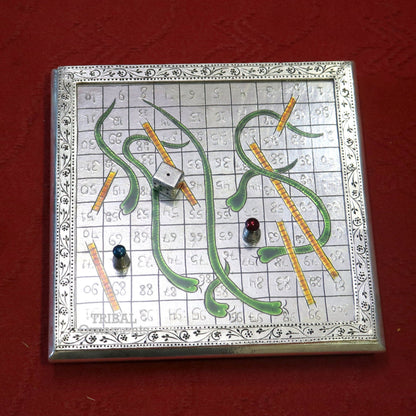 925 sterling silver handcrafted solid silver work snake and ladders game wooden base board, amazing vintage style classical games sf17 - TRIBAL ORNAMENTS