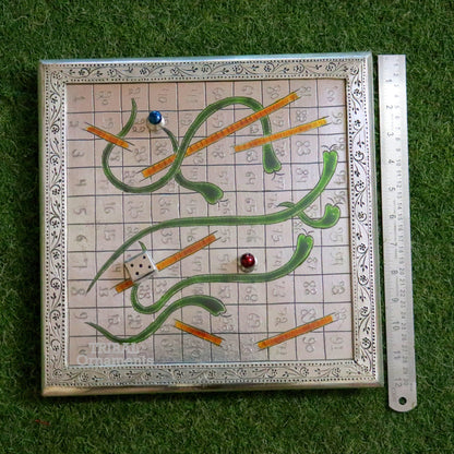 925 sterling silver handcrafted solid silver work snake and ladders game wooden base board, amazing vintage style classical games sf17 - TRIBAL ORNAMENTS