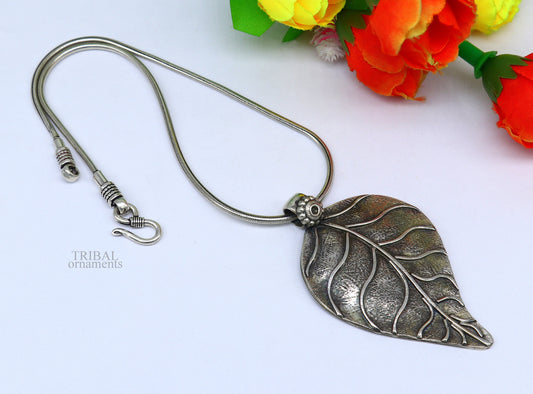 925 sterling silver handcrafted tree leaf design tribal ethnic pendant antique design wedding charm pendant necklace jewelry india ssp1509 - TRIBAL ORNAMENTS