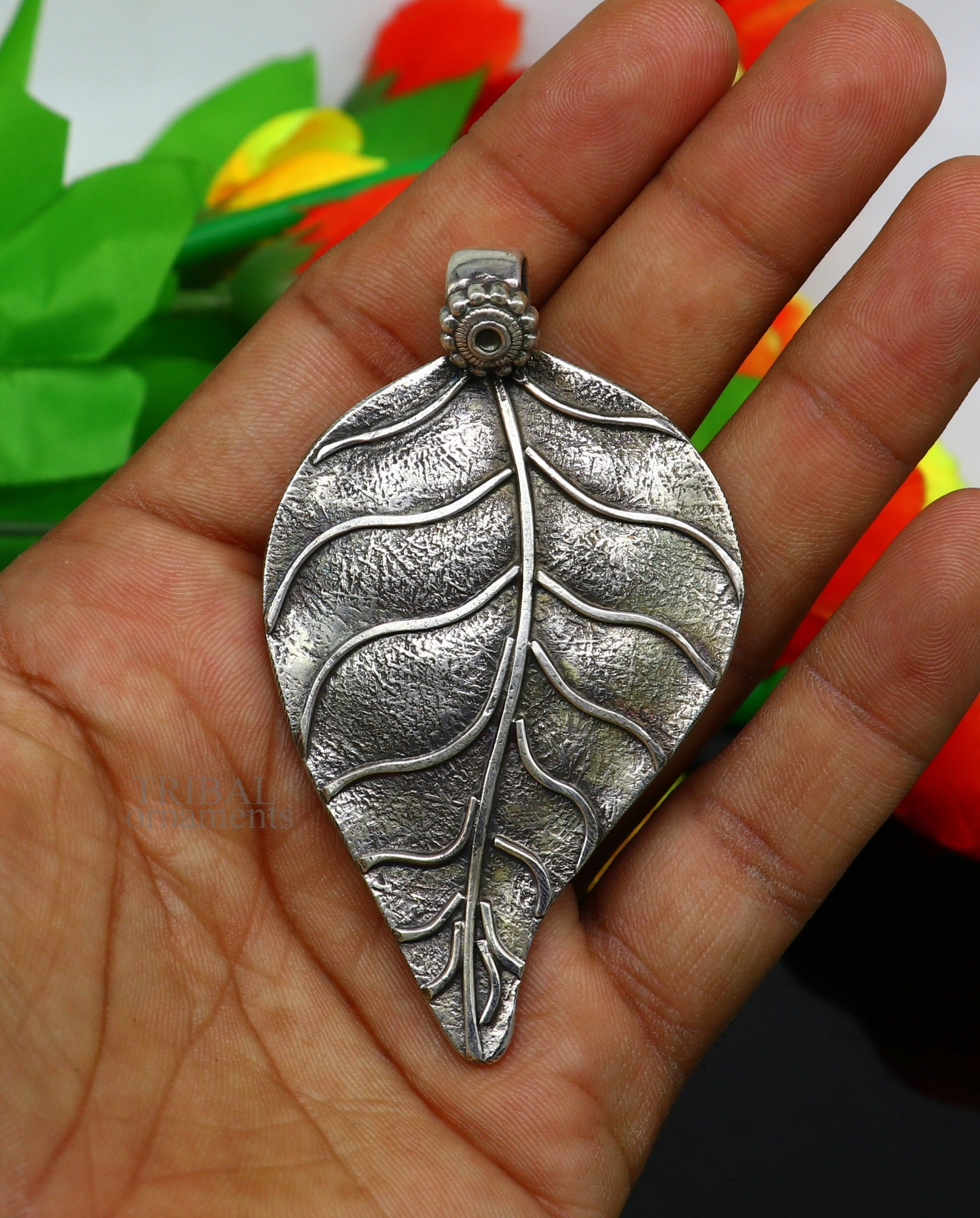 925 sterling silver handcrafted tree leaf design tribal ethnic pendant antique design wedding charm pendant necklace jewelry india ssp1509 - TRIBAL ORNAMENTS