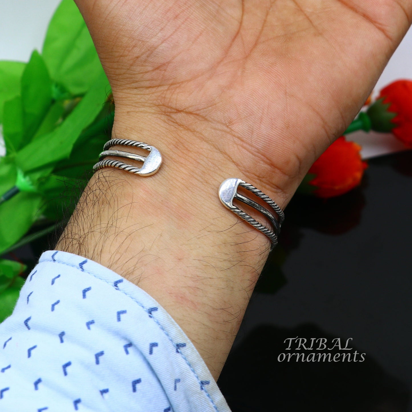 925 sterling silver handcrafted vintage style amazing cuff bangle kada bracelet, best gift for men's and girl's, adjustable kada cuff117 - TRIBAL ORNAMENTS