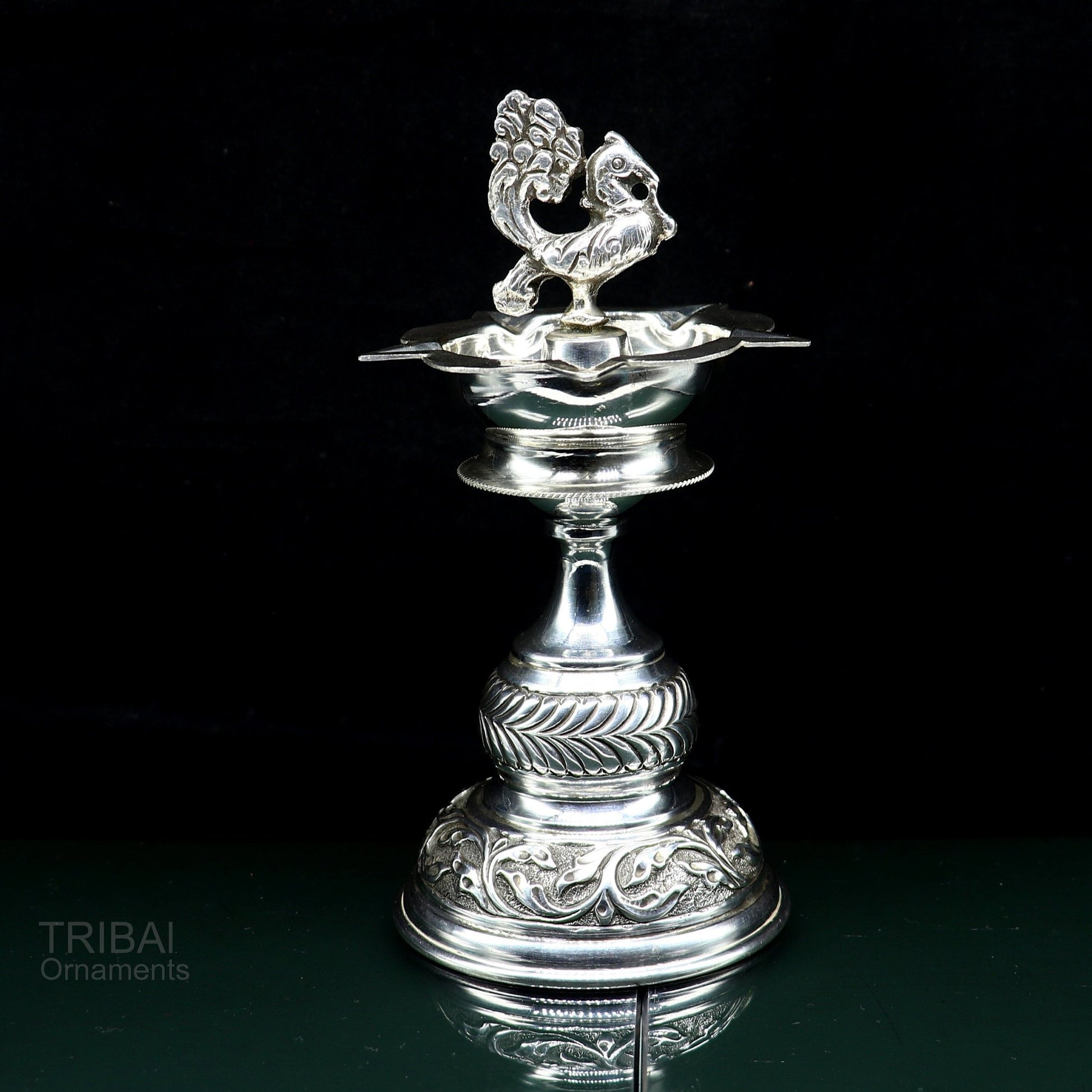 Handcrafted 925 sterling silver vintage oil lamp or candle stand, decorative Deepak for puja, tribal ornaments silver figurine.