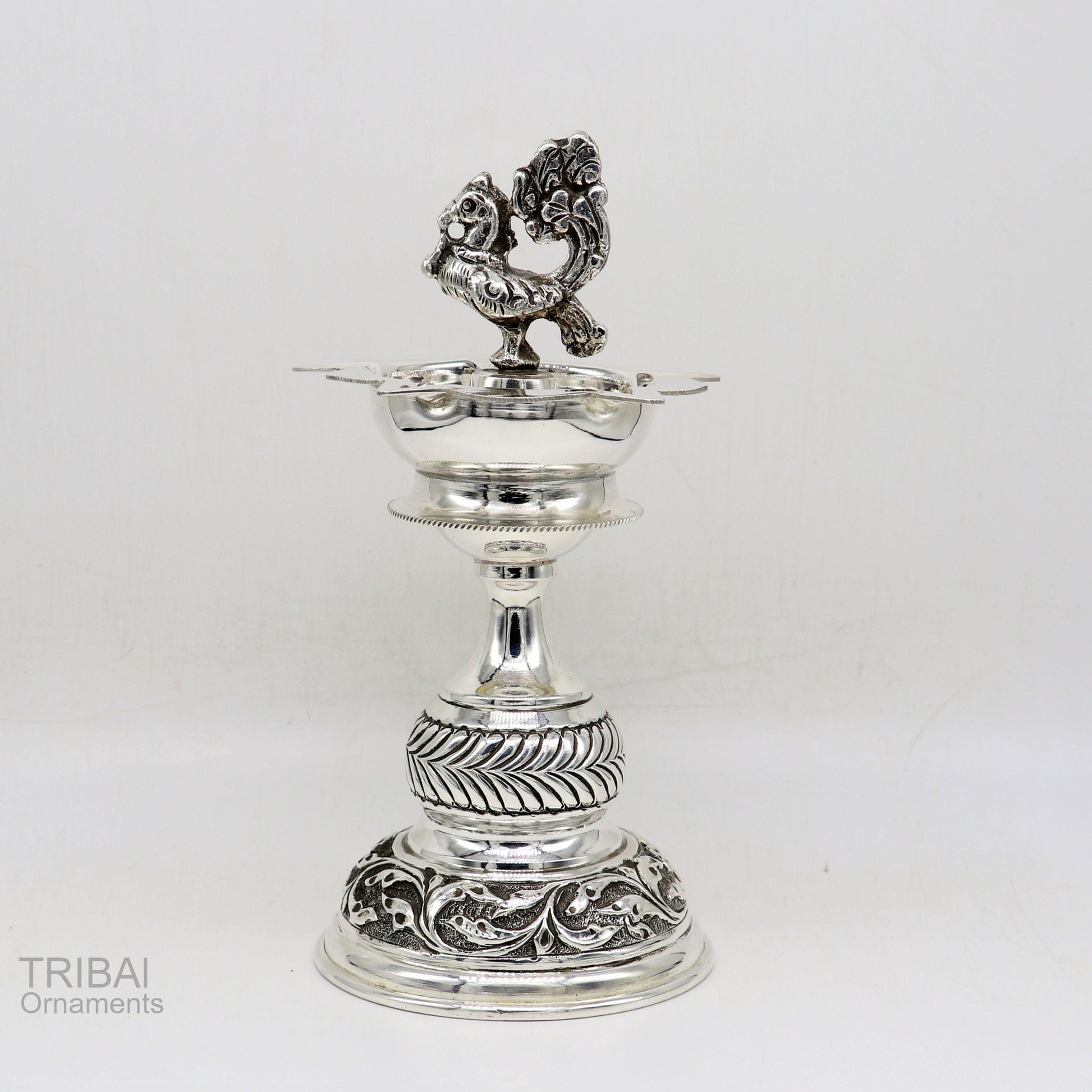 Handcrafted 925 sterling silver vintage oil lamp or candle stand, tribal Deepak puja utensil, silver figurine from TRIBAL ORNAMENTS