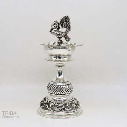 Handcrafted 925 sterling silver vintage oil lamp or candle stand, tribal Deepak puja utensil, silver figurine from TRIBAL ORNAMENTS