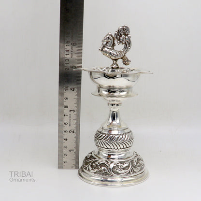 Handcrafted 925 sterling silver vintage oil lamp or candle stand, traditional Deepak, puja utensil, silver figurine by TRIBAL ORNAMENTS