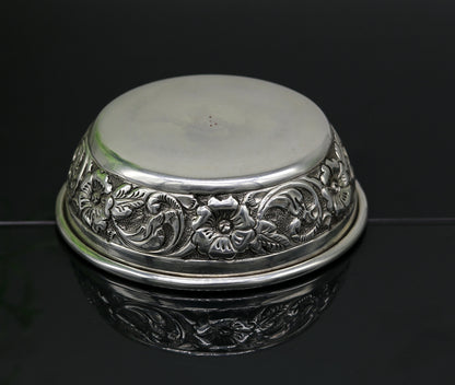 Handcrafted 925 sterling silver bowl and spoon set with antibacterial properties, ideal for baby rice ceremony, by TRIBAL ORNAMENTS.
