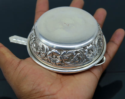 925 sterling silver handcrafted bowl and spoon set by Tribal Ornaments, antibacterial silver for baby rice ceremony gift.