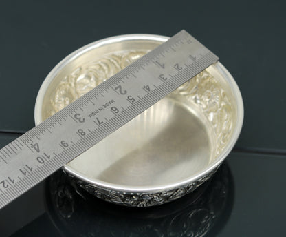 Handcrafted 925 sterling silver bowl and spoon set by TRIBAL ORNAMENTS, antibacterial silver for baby rice ceremony gift.