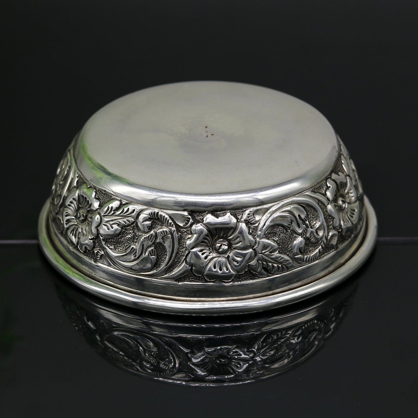 925 sterling silver handcrafted work solid silver bowl and spoon, silver has antibacterial properties, stay healthy, silver vessels sv74 - TRIBAL ORNAMENTS