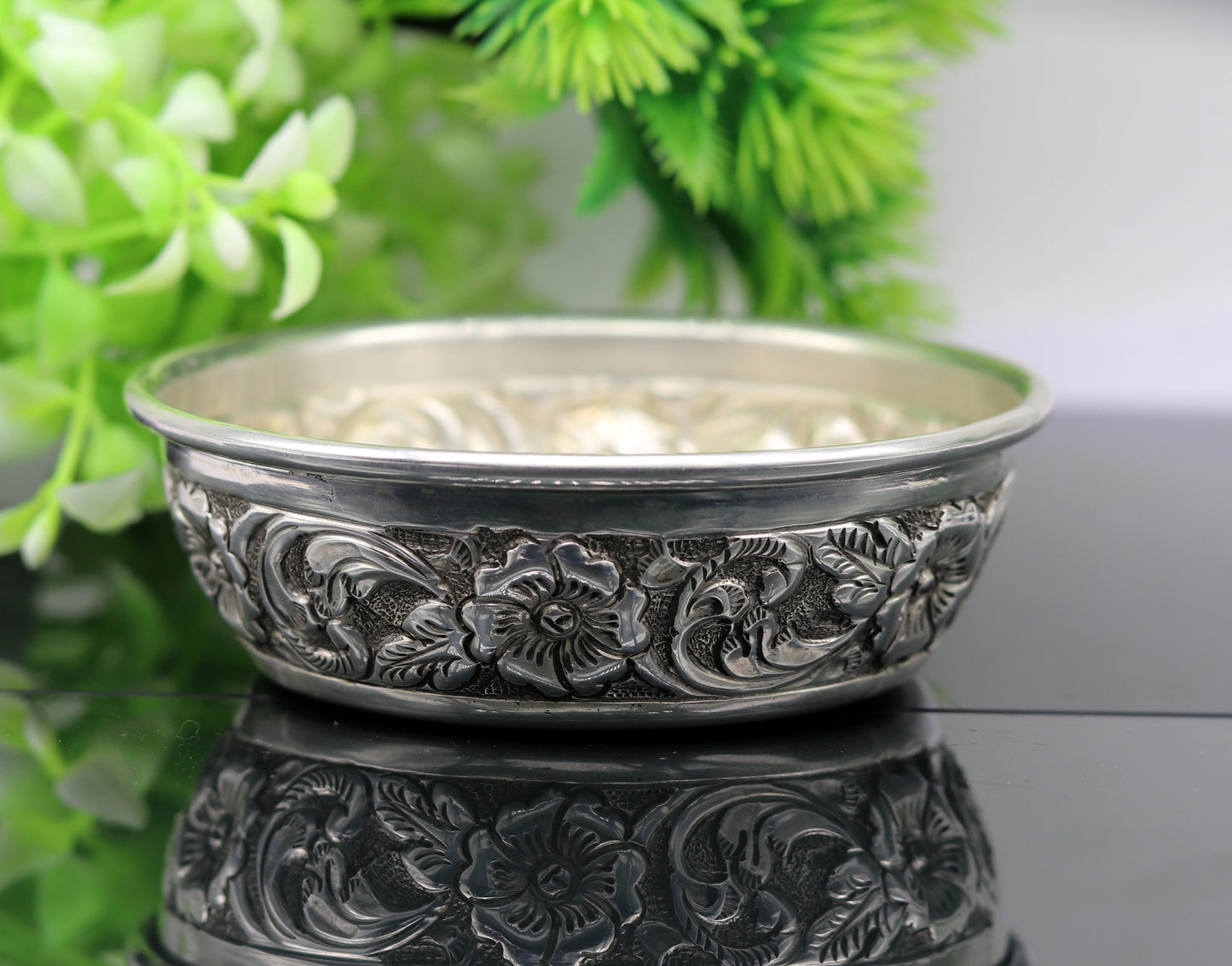 925 sterling silver handcrafted work solid silver bowl and spoon, silver has antibacterial properties, stay healthy, silver vessels sv74 - TRIBAL ORNAMENTS