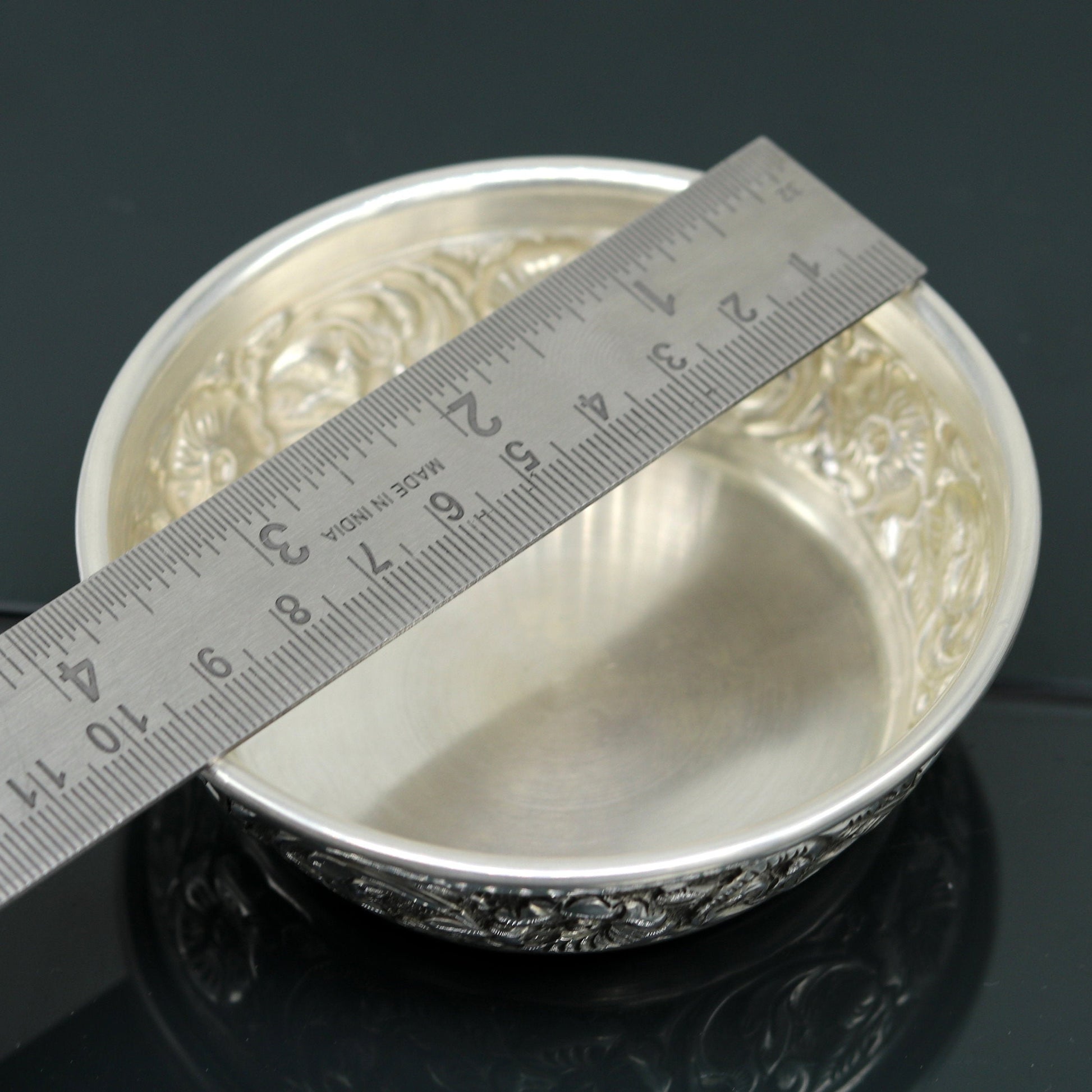 925 sterling silver handcrafted work solid silver bowl and spoon, silver has antibacterial properties, stay healthy, silver vessels sv74 - TRIBAL ORNAMENTS