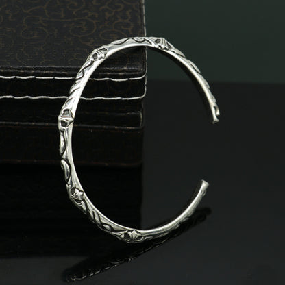 925 sterling silver trendy bangle cuff bracelet by Tribal Ornaments, featuring a handcrafted, glossy, solid design for men and women.