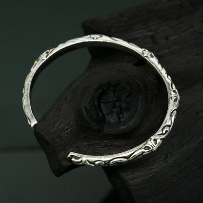 925 sterling silver trendy bangle cuff by TRIBAL ORNAMENTS, handcrafted solid silver bracelet for men and women, glossy and stylish.