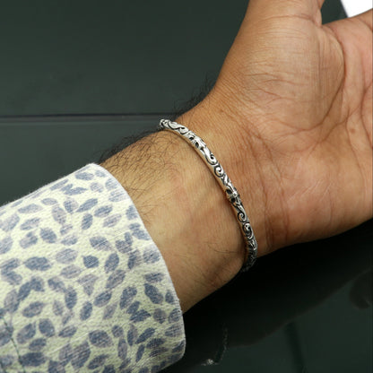 925 sterling silver tribal-style bangle cuff bracelet by TRIBAL ORNAMENTS, featuring handcrafted design for men and women.