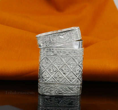 Handmade 925 sterling silver 2-in-1 tobacco and fennel storage box, decorative silver men's accessory from TRIBAL ORNAMENTS.